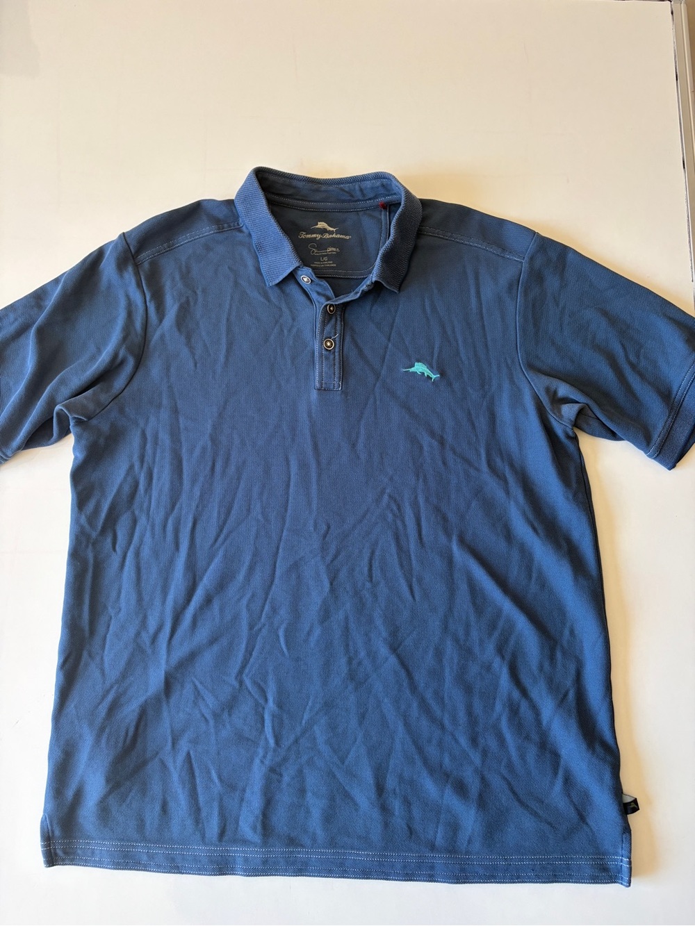 Tommy Bahama blue mens short-sleeve polo suPima cotton size large golf casual